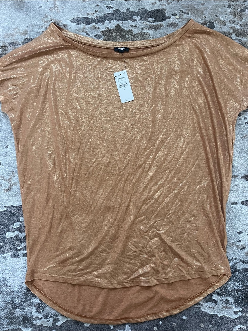 Express Women’s Small Shimmery Metallic Loose Fit Golden Short Sleeve New w tags
